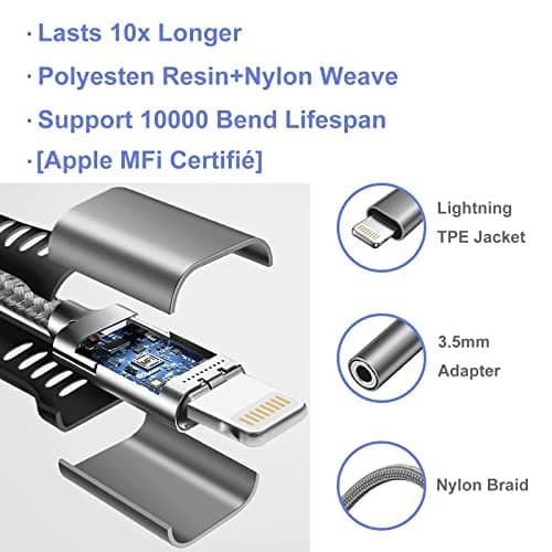 [2 sztuki] Kabel przejściowy na gniazdo audio 3,5 mm do iPhone’a, 14,5 cm